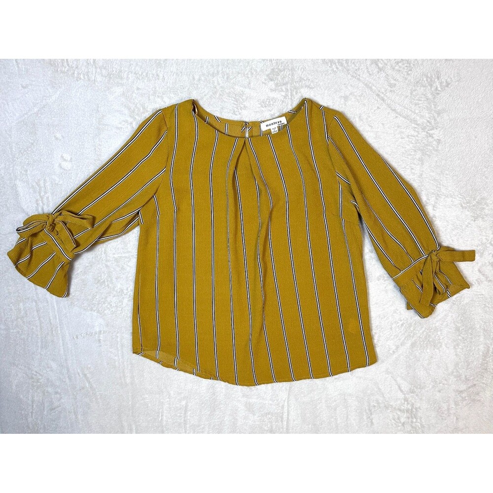 Monteau Los Angeles JUNIORS Mustard Yellow Stripe Flare Sleeves Top Size Medium
